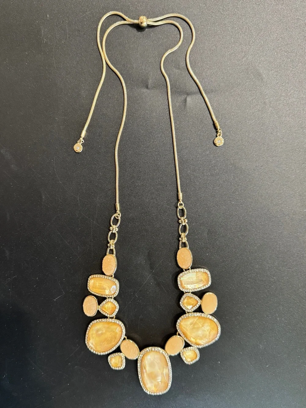 Gold-Tone Statement Adjustable Necklace‎ with Champagne Resin Stones